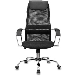 Кресло руководителя Бюрократ CH-607SL черный (сетка/ткань, до 120 кг, крестовина металл хром, колесики полиуретан, подголовник) 